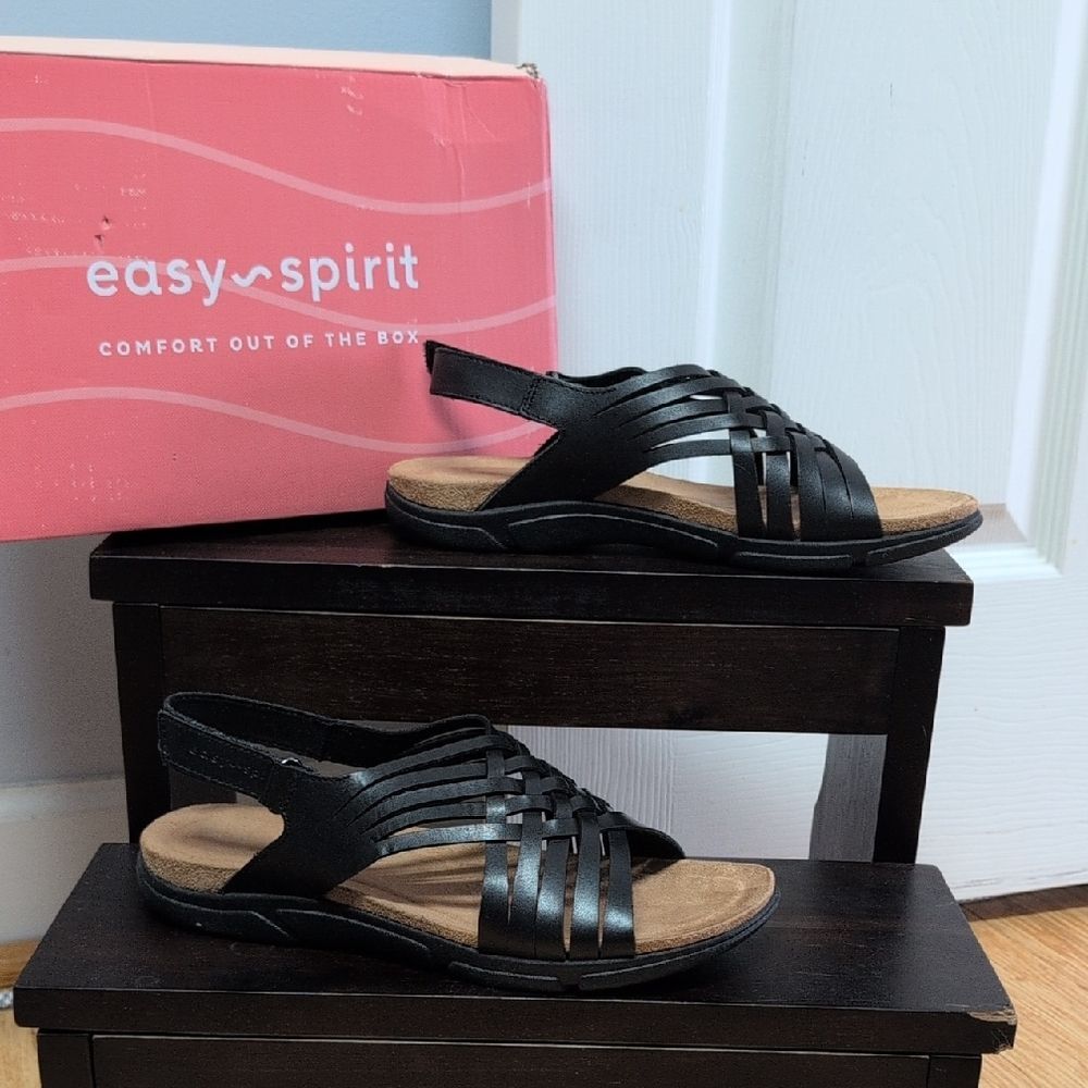 Easy Spirit Mar Sandals Semar Leather Black Slingback Strappy Sandals Size 9M